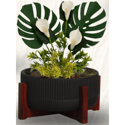 Centro-de-Mesa-de-Ceramica-Duo-com-Suporte-de-Madeira-Preto-Fosco-135X24CM---SARA-19259273